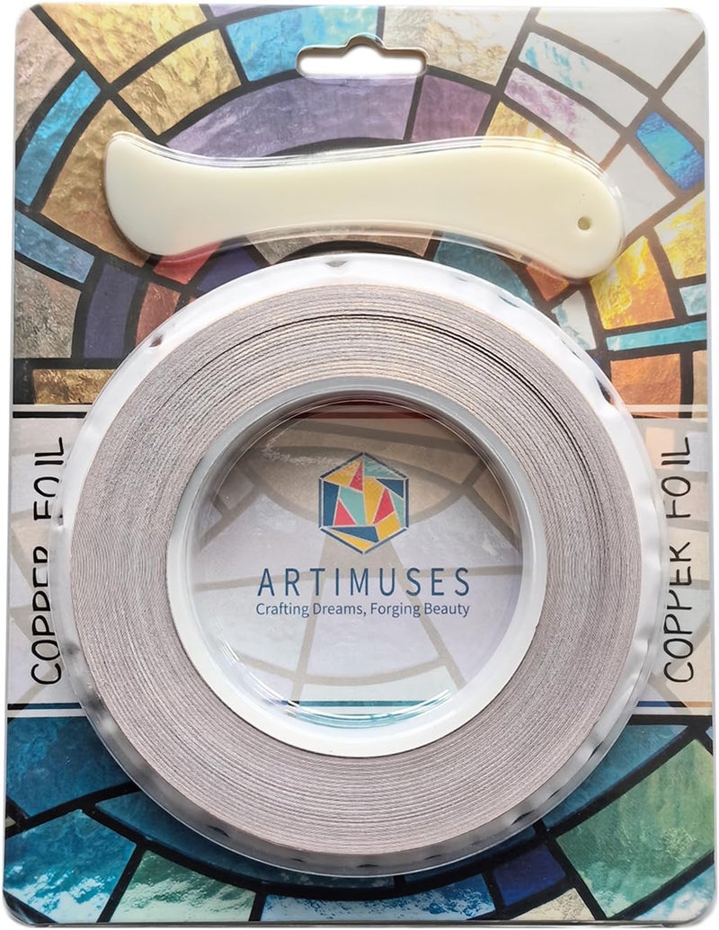 ARTIMUSES 7/32 Inch Silver Backed Copper Foil Tape for Stained Glass,36 Yards (2Rolls) - Image 1